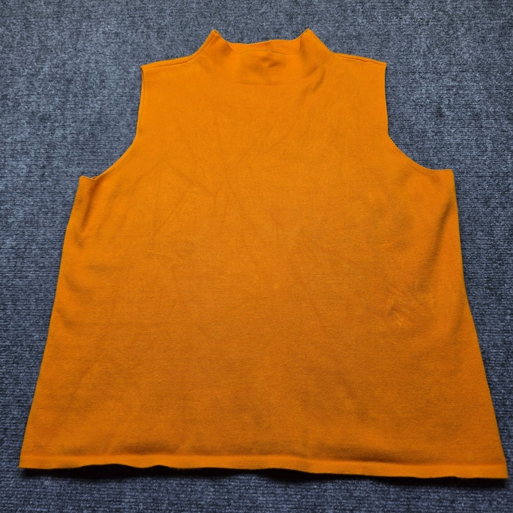 Nine West Womens XL Sleeveless Mock Neck Knit Sweater Shell Top Orange Stretch